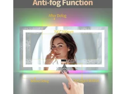 Espelho de banheiro 120x60cm RGB e LED ajustável + antiembaçante + Bluetooth 5.2 + Relógio + 3 cores 4 botões