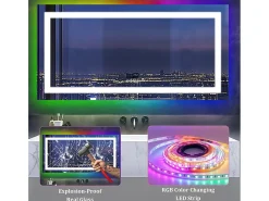 Espelho de banheiro 120x60cm RGB e LED ajustável + antiembaçante + Bluetooth 5.2 + Relógio + 3 cores 4 botões