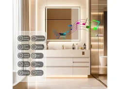 Espelho de banheiro 80x80m LED ajustável + antiembaçante + Bluetooth 5.2 + Relógio + 3 cores