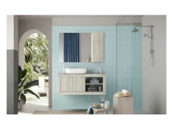 Espelho design com armazenamento, 110x75 cm, coleção CISA, cor branca com efeito de madeira