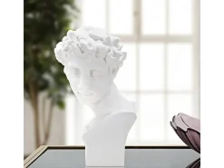 Estatueta Escultura Decorativa Em Resina Branca Rosto Masculino Enea Mauro Ferretti