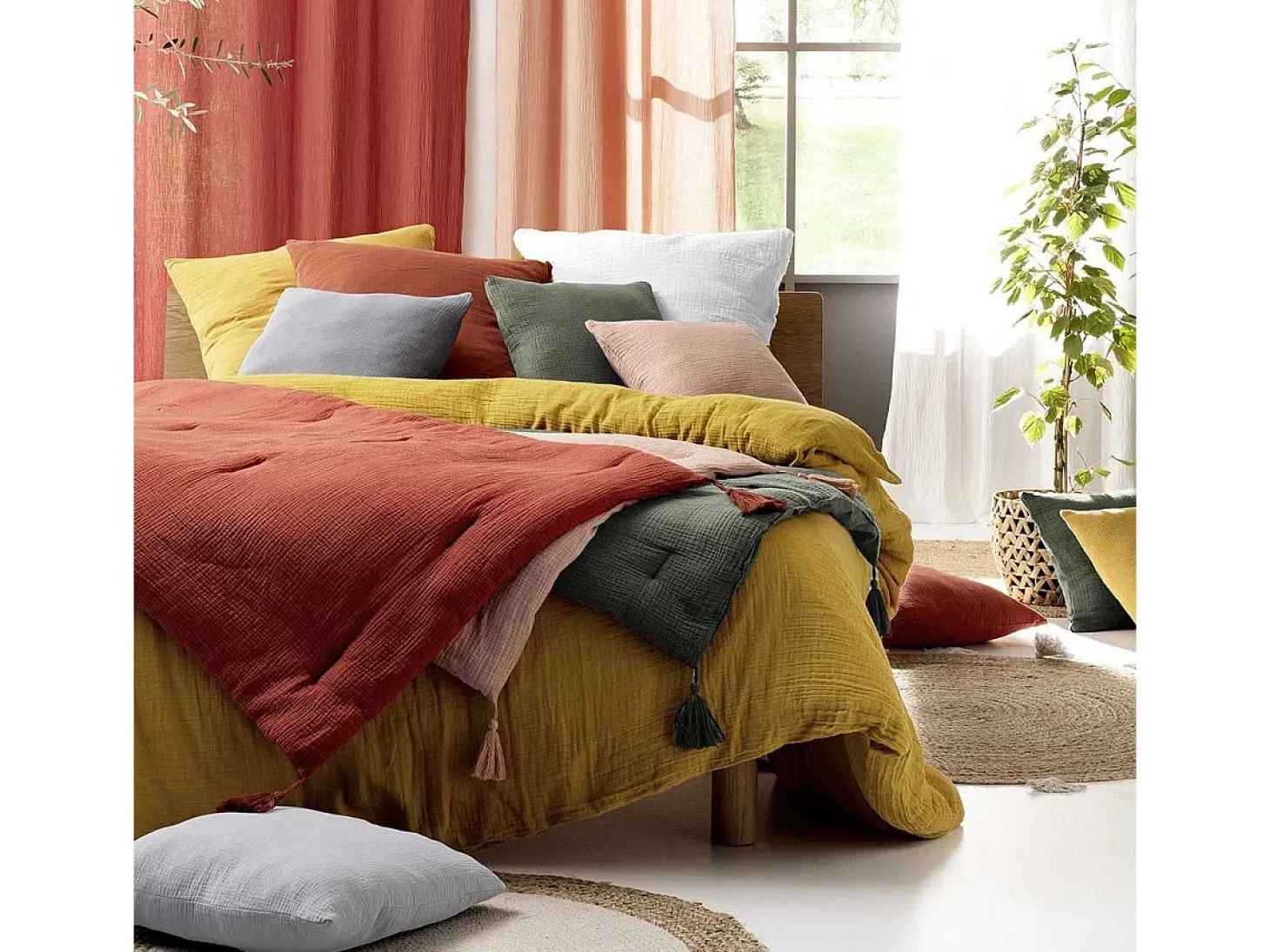 Jogo de Cama 3 Peças "Angelia" 240x220cm Amarelo em Gaze de Algodão Macia e Confortável