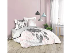 Jogo de Cama 3 Peças Namasté 240x220 cm em Algodão 42 fios/cm² Rosa com Estampa de Filtro dos Sonhos