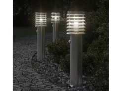 Luminária de chão externa com sensor aço inoxidável prateado Prata 02_0042526