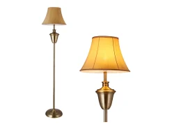 Luminária de chão luminária tipo tocheiro cobre polido bege altura: aprox. 157 cm diâmetro da cúpula: 35 cm bege marrom branco 03_0002441