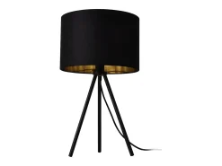 Luminária de mesa elegante luminária de leitura estilosa tripé E14 metal tecido altura 51 cm preto e dourado 03_0005275