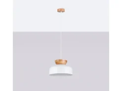 Luminárias Pendentes Marion Escandinavo, Madeira/Aço - 1 Lichtbronnen - L.29.5 X H.130 Cm - Madeira Branca/Natural