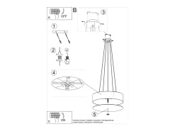 Lustres Skala Minimalista, Tecido/Vidro/Aço - 5 Lichtbronnen - L.50 X H.102 Cm - Branco