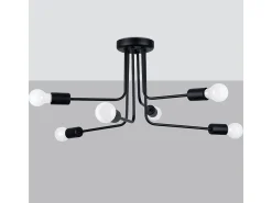 Lustres Torah moderno, aço - 6 fontes de luz 3000K - L.68 x H.33 cm - preto