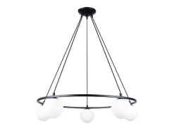Lustres Zynfi moderno, aço/vidro - 5 fontes de luz 3000K - L.80 x H.98 cm - preto