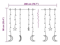 Luzes luas e estrelas c/ controlo remoto 138 LEDs branco quente