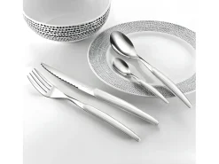 Talheres Lou Laguiole Montana Blanc 24 peças - Cabo de cristal branco, lâmina de aço inoxidável microdentada, design contemporâneo