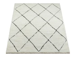 Tapete Bahar Shaggy moderno padrão losango, preto branco, 160 x 230 cm
