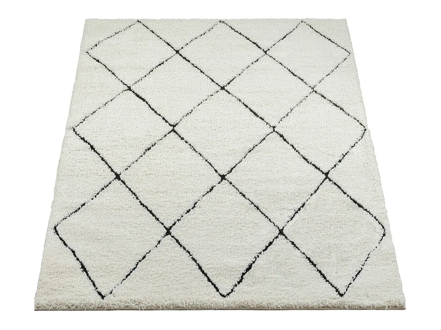Tapete Bahar Shaggy moderno padrão losango, preto branco, 160 x 230 cm