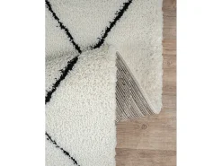 Tapete Bahar Shaggy moderno padrão losango, preto branco, 200 x 290 cm