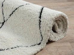 Tapete Bahar Shaggy moderno padrão losango, preto branco, 200 x 290 cm