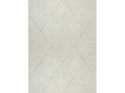 Tapete Bahar Shaggy padrão losango, creme, 120 x 170 cm