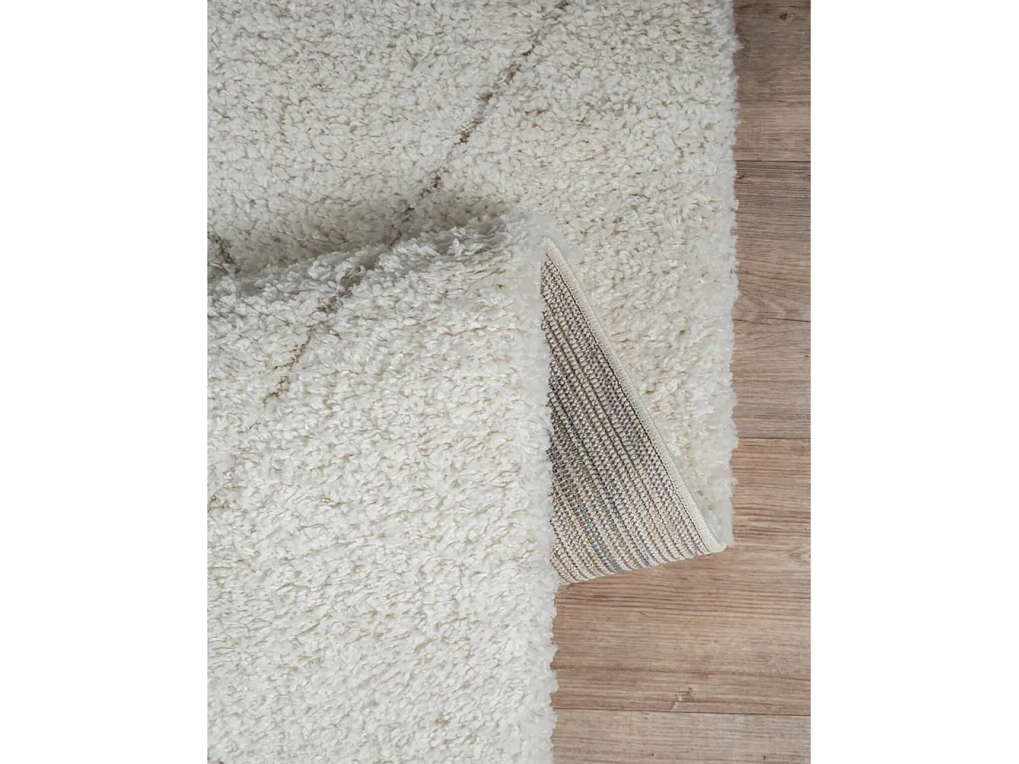 Tapete Bahar Shaggy padrão losango, creme, 120 x 170 cm