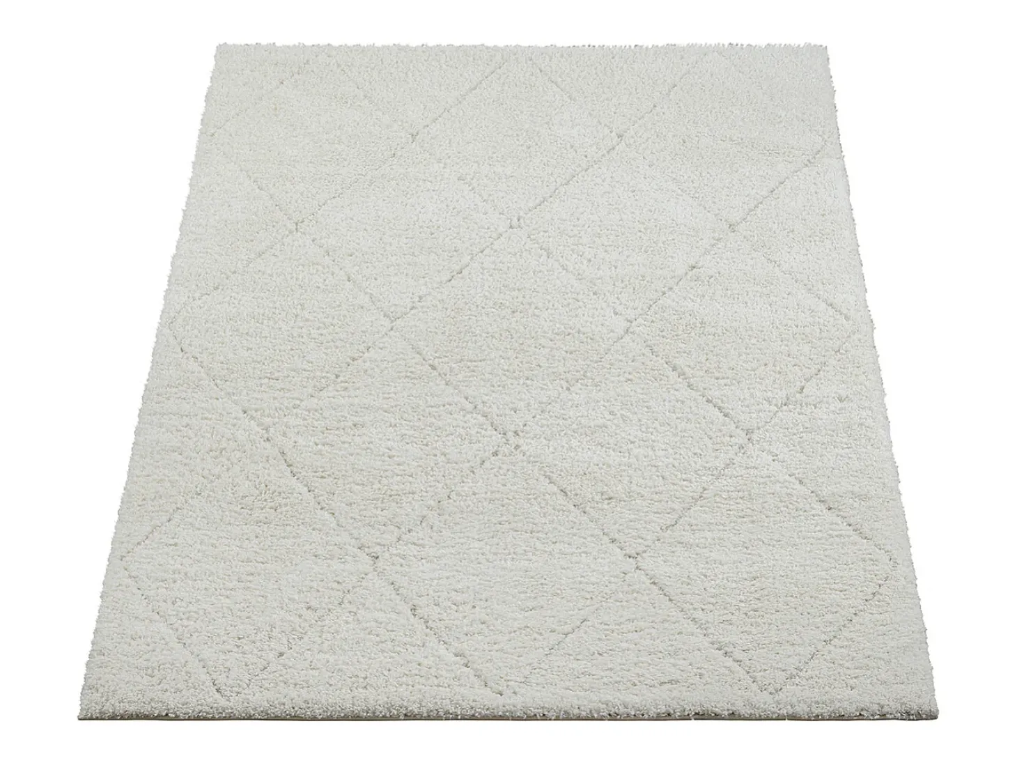 Tapete Bahar Shaggy padrão losango, creme, 120 x 170 cm