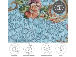 Tapete com borda e padrão floral 240x340 cm turquesa Flomi