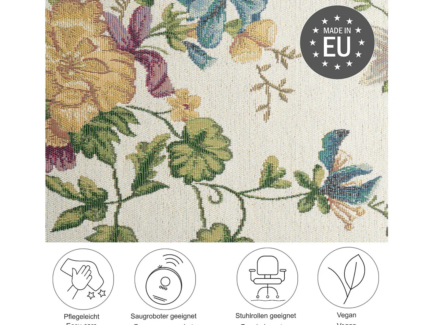 Tapete com borda e padrão floral 240x330 cm creme Flomi
