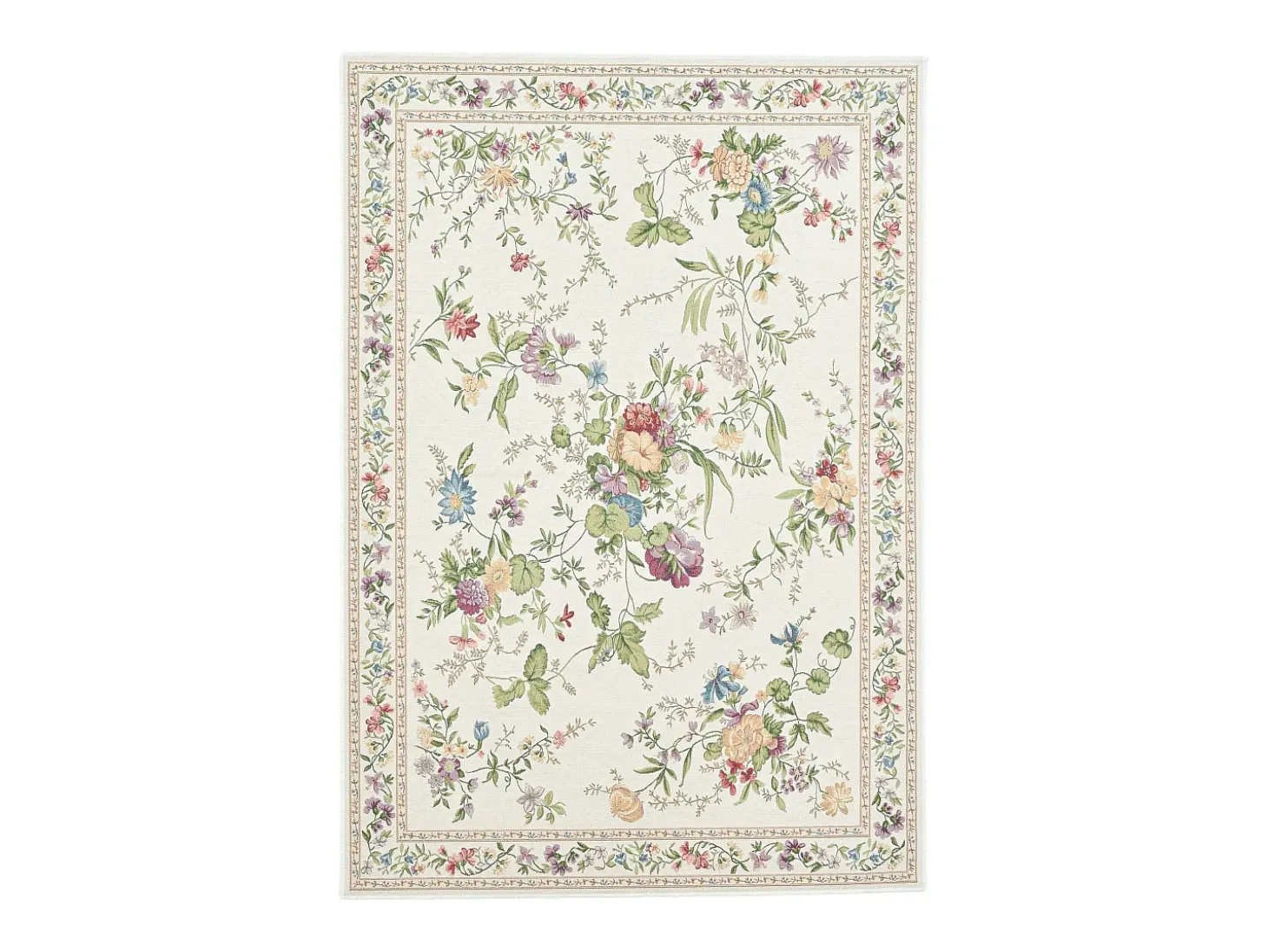 Tapete com borda e padrão floral 240x330 cm creme Flomi