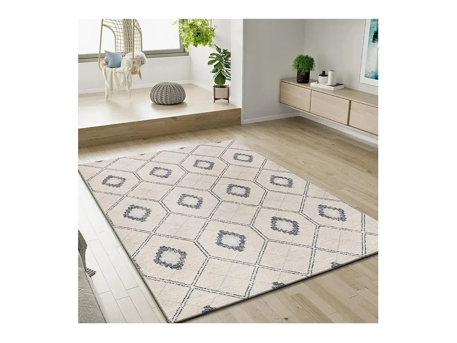 Tapete interior - geométrico - azul / branco - 133 x 190 cm - SIROCO