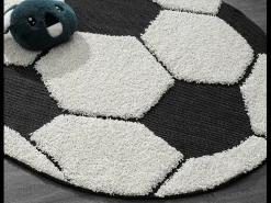 Tapete Lou Infantil Futebol - Preto Branco - 200 cm Redondo