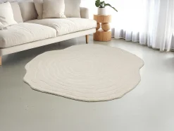 Tapete orgânico em relevo 100% lã tufado à mão, D.200 cm, Marfim, 2100g/m², ORENIA