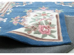 Tapete tufado à mão com borda em design Aubusson 160x230 cm azul Ming
