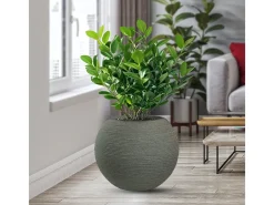 Vaso de resina com design esférico Botticelli Verde para plantas de interior e exterior, 40x33 cm