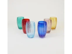 Vidro Zafferano Perle Azul - Vidro soprado colorido, 32 cl, feito à mão - Conjunto de 2 copos artesanais para água ou coquetéis