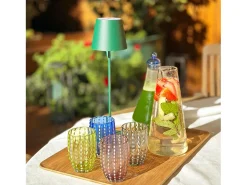 Vidro Zafferano Perle Azul - Vidro soprado colorido, 32 cl, feito à mão - Conjunto de 2 copos artesanais para água ou coquetéis