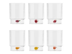 Zafferano Teca Frutta Mix - Conjunto de 6 copos de vidro borossilicato com frutas - Copo de 35 cl com fundo duplo, decorado à mão e fácil de lavar